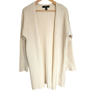 Forever 21 cream ribbed‎ knit open cardigan